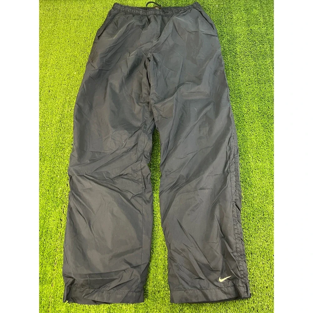 Vintage Nike Baggy Windbreaker Track Pants Mens MD Navy Blue Lined 90s Swoosh